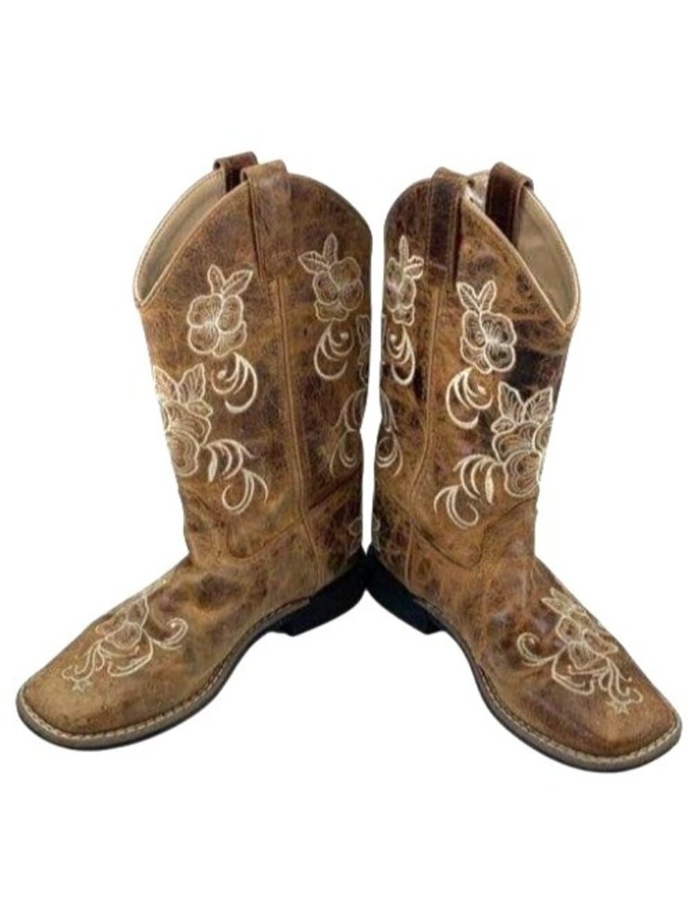 Shyanne Girls Little Lasy Floral Embroidered Leather Western Boots Size 4D